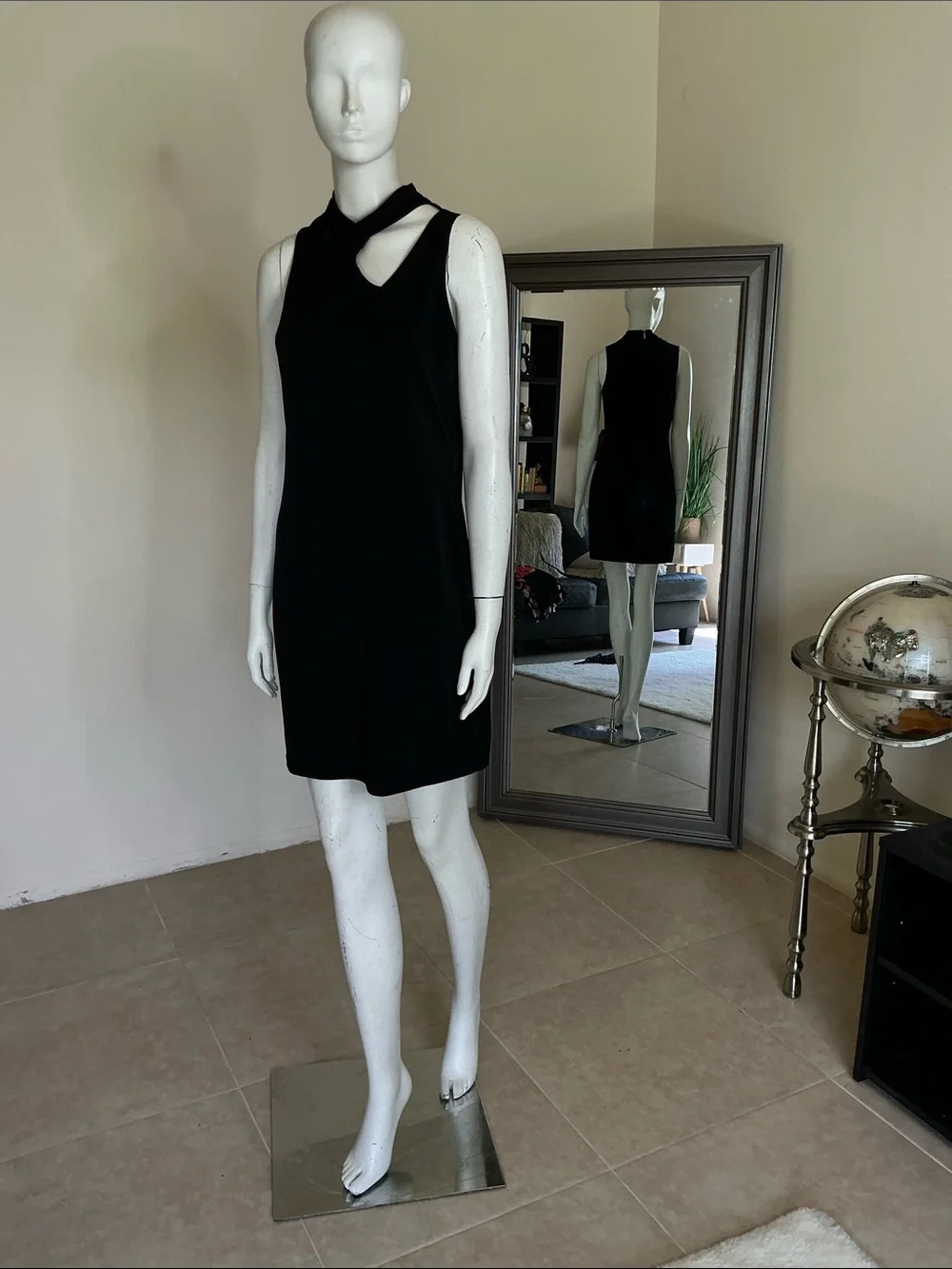 Michael Kors Black Sleeveless Shift Dress with Asymmetric Neck Cutout